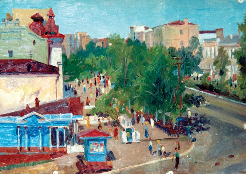 «Улицы Хабаровска». Картон, масло. 1960-е. ДВХМ