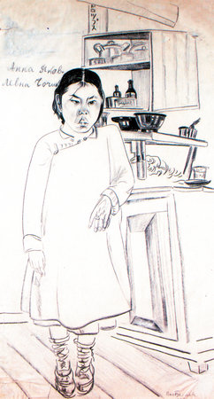 Беляев В.П. Комсомолка-гилячка Анна Павловна Чочик. 1928. Бумага, карандаш
