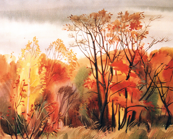 Осенний пейзаж Бумага, акварель
