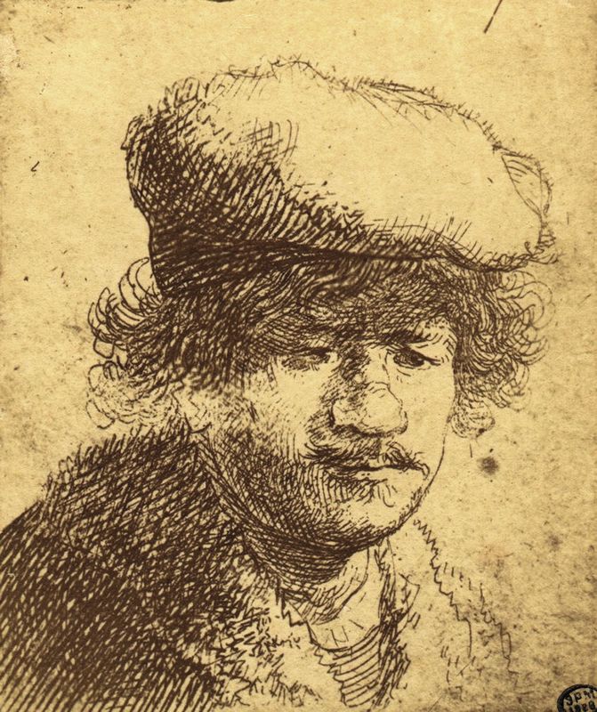 Рембрандт Харменс ван Рейн. Автопортрет. Около 1631 г. Офорт. ДВХМ