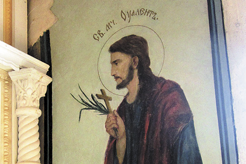 Святой мученик Уалент. Фрагмент фрески после реставрации