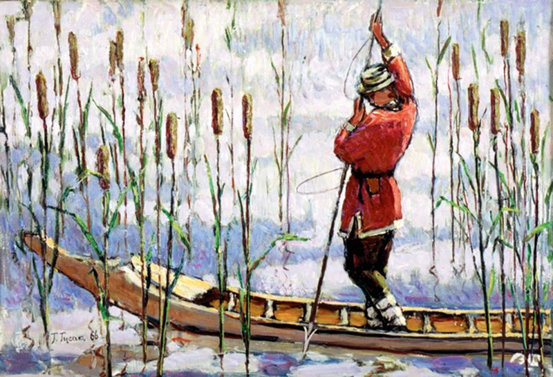 На озере Болонь. (Нанаец с острогой). 1930-е (?) –1966. Картон, масло. ДВХМ (Хабаровск)