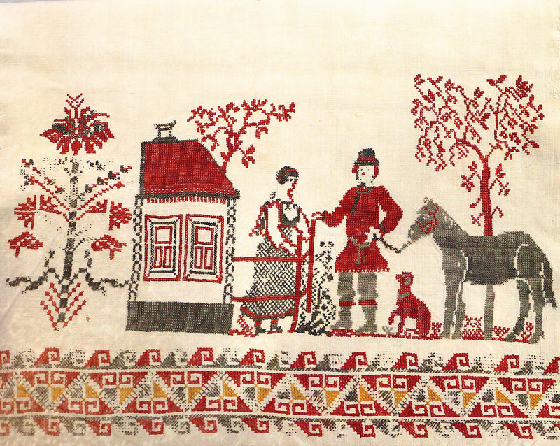 Полотенце обрядовое. Белорусы. 1920-е. Домотканое полотно (лен), вышивка в технике крест