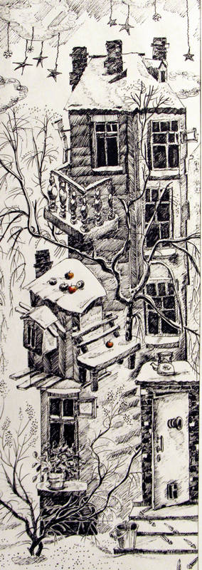 Яблоки на снегу. 2010. Бумага, гелевая ручка. 41х14
