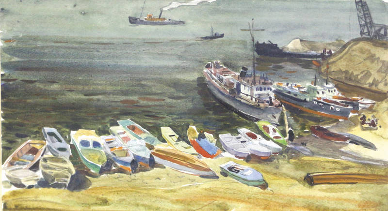 Алексей Шишкин. Лодки. 1963. Бумага, акварель