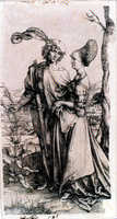 Альбрехт Дюрер. Юная пара и Смерть (Прогулка). Около 1496–1498. Резцовая гравюра на меди. ДВХМ