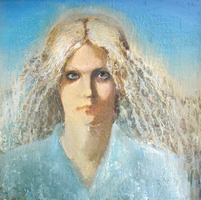 Девушка  в  голубом. Холст, масло.   51 х 50, 1984.  Картинная галерея им. А. М. Федотова (Хабаровск)