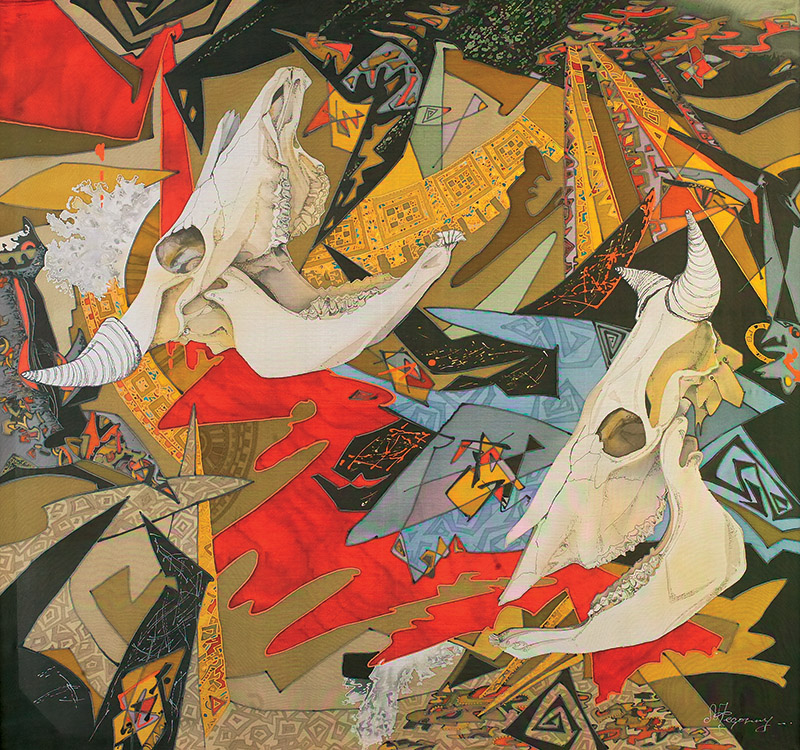 Триптих «Игра». Левая часть. 1996. Шелк, батик. 96 х 90